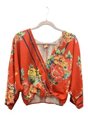 Flying Tomato Orange Floral Wrap Blouse